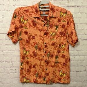 CARIBBEAN JOE Orange Hawaiian Men's Casual Shirt Sz: Small